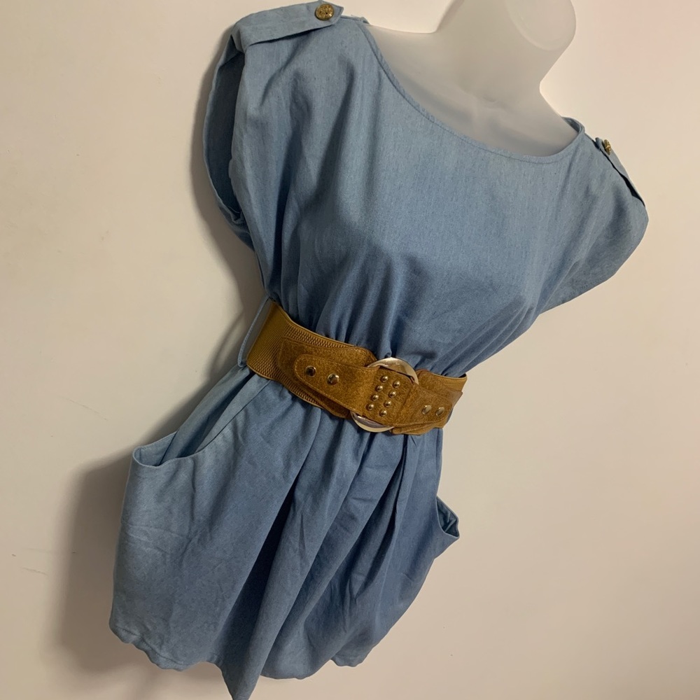 Denim blue Sleeveless Sundress with belt